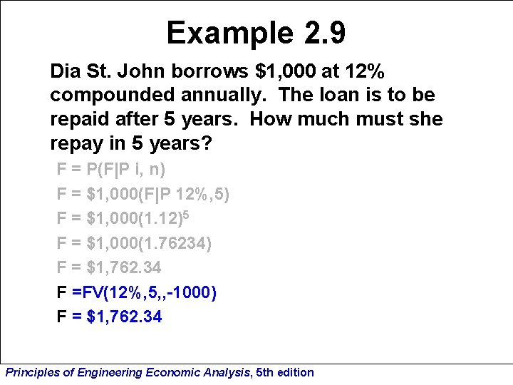Example 2. 9 Dia St. John borrows $1, 000 at 12% compounded annually. The
