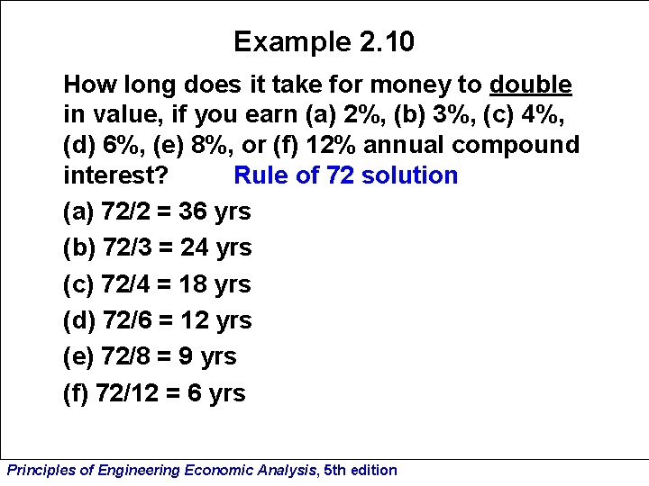 Example 2. 10 How long does it take for money to double in value,