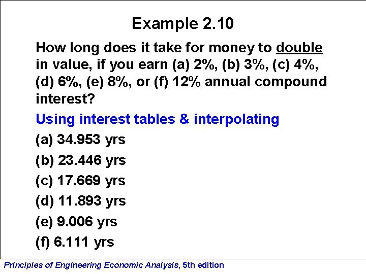 Example 2. 10 How long does it take for money to double in value,