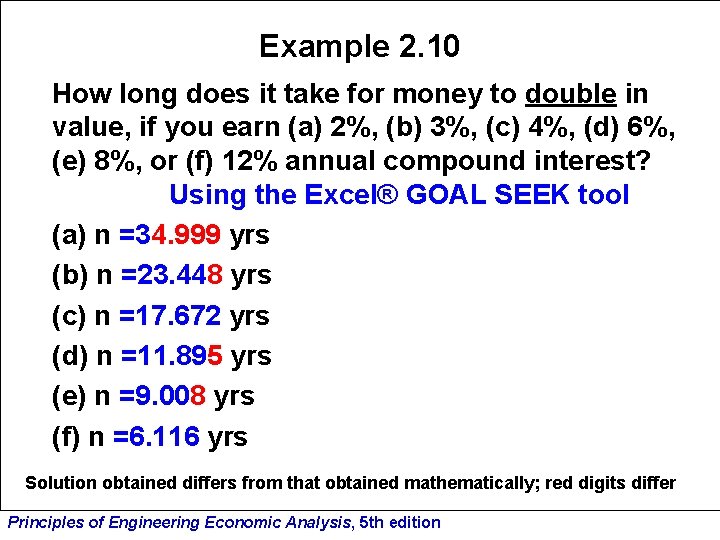 Example 2. 10 How long does it take for money to double in value,