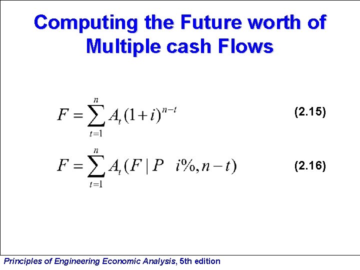 Computing the Future worth of Multiple cash Flows (2. 15) (2. 16) Principles of