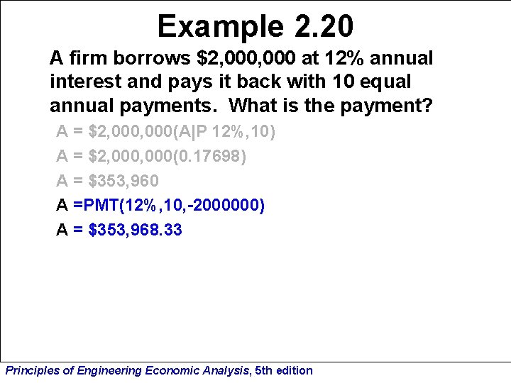 Example 2. 20 A firm borrows $2, 000 at 12% annual interest and pays