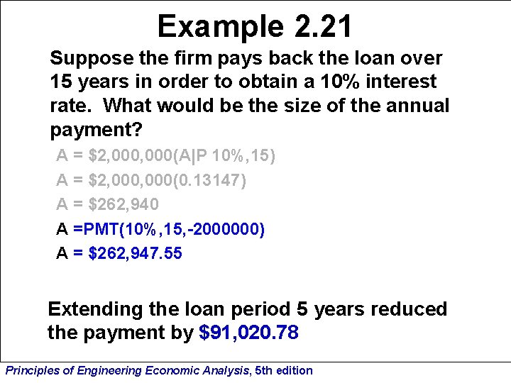 Example 2. 21 Suppose the firm pays back the loan over 15 years in