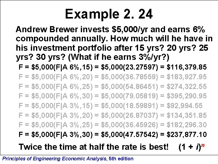 Example 2. 24 Andrew Brewer invests $5, 000/yr and earns 6% compounded annually. How