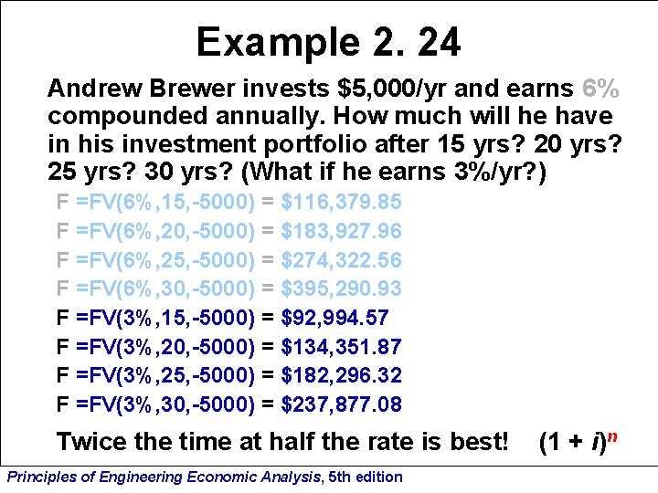 Example 2. 24 Andrew Brewer invests $5, 000/yr and earns 6% compounded annually. How