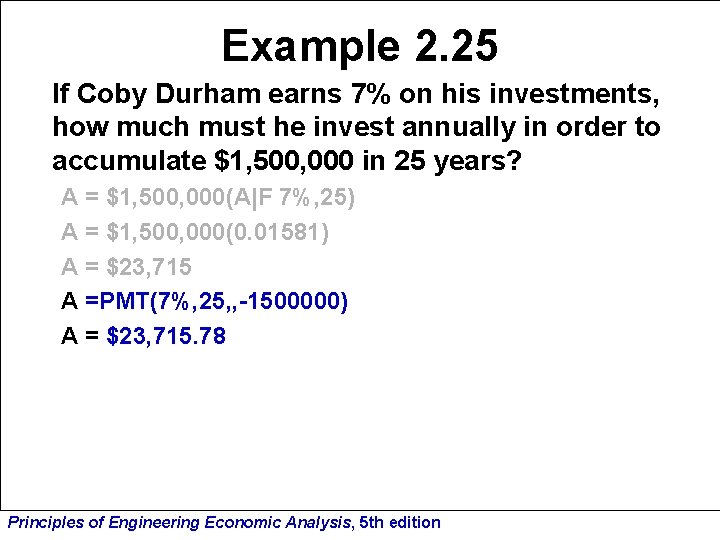 Example 2. 25 If Coby Durham earns 7% on his investments, how much must