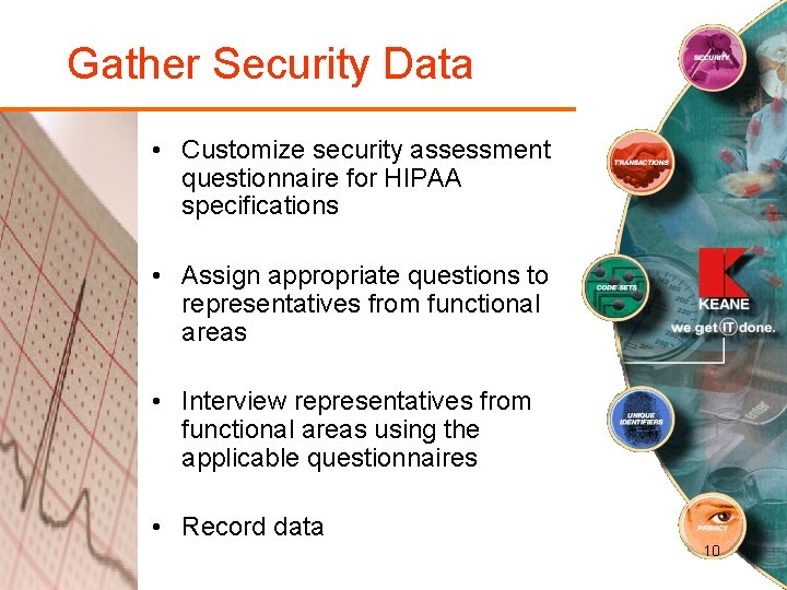 Gather Security Data • Customize security assessment questionnaire for HIPAA specifications • Assign appropriate