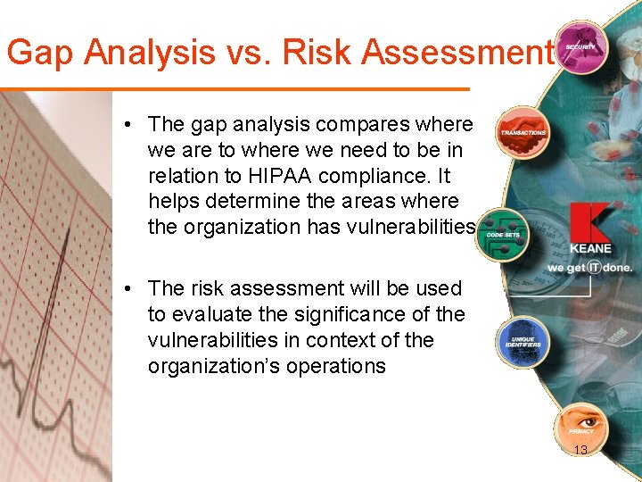 Gap Analysis vs. Risk Assessment • The gap analysis compares where we are to