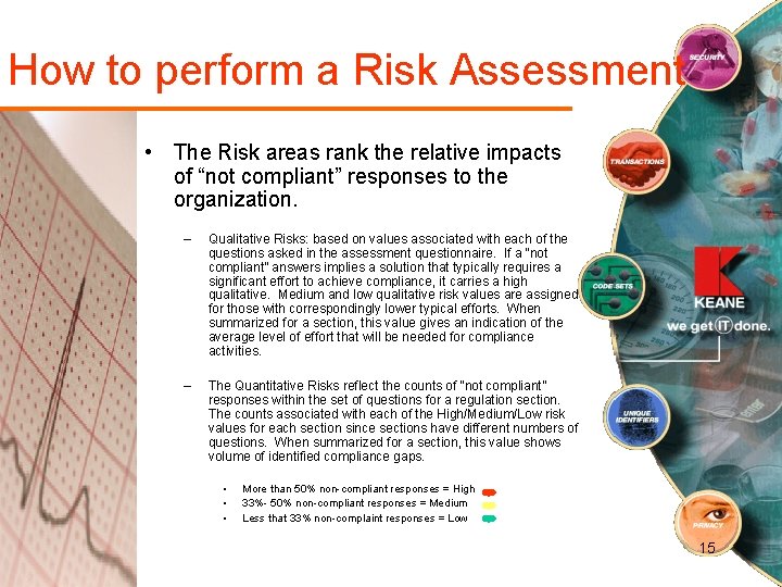 How to perform a Risk Assessment • The Risk areas rank the relative impacts