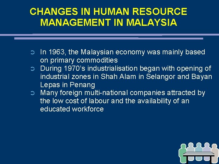 CHANGES IN HUMAN RESOURCE MANAGEMENT IN MALAYSIA ➲ ➲ ➲ In 1963, the Malaysian