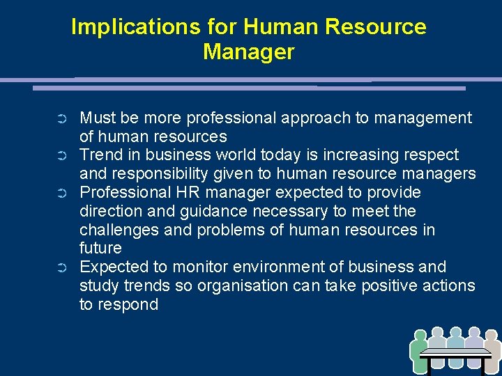 Implications for Human Resource Manager ➲ ➲ Must be more professional approach to management
