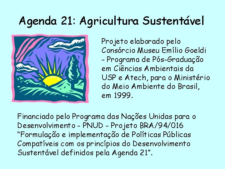 Agenda 21: Agricultura Sustentável Projeto elaborado pelo Consórcio Museu Emílio Goeldi - Programa de