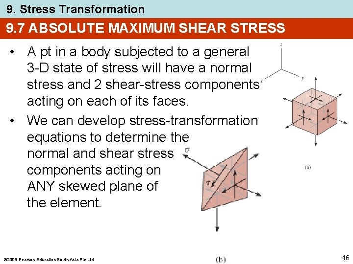 9. Stress Transformation 9. 7 ABSOLUTE MAXIMUM SHEAR STRESS • A pt in a