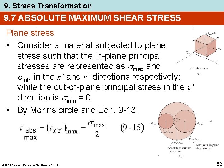 9. Stress Transformation 9. 7 ABSOLUTE MAXIMUM SHEAR STRESS Plane stress • Consider a