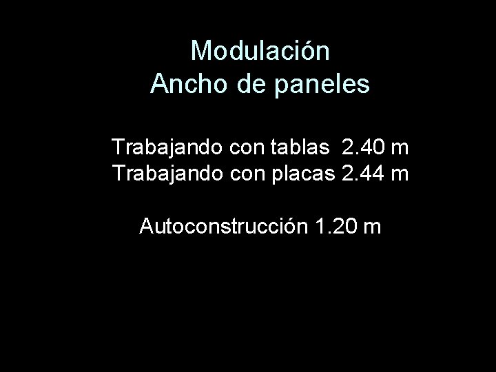 Modulación Ancho de paneles Trabajando con tablas 2. 40 m Trabajando con placas 2.