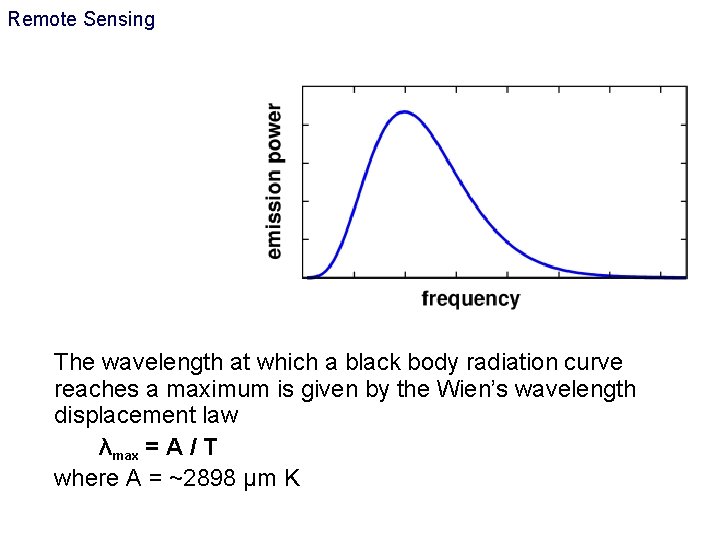 Remote Sensing The wavelength at which a black body radiation curve reaches a maximum