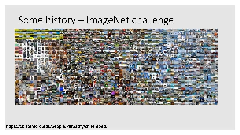 Some history – Image. Net challenge • 1. 2 million images in the training