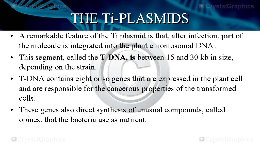 THE Ti-PLASMIDS • A remarkable feature of the Ti plasmid is that, after infection,