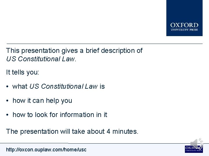 Overview This presentation gives a brief description of US Constitutional Law. It tells you: