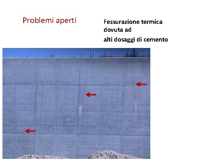 Problemi aperti Fessurazione termica dovuta ad alti dosaggi di cemento 