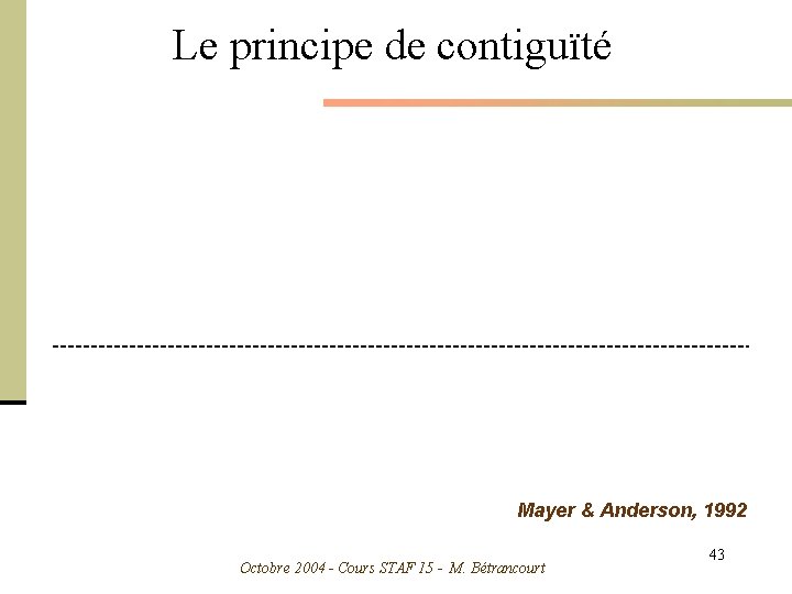 Le principe de contiguïté Mayer & Anderson, 1992 Octobre 2004 - Cours STAF 15