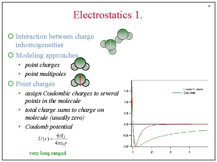 24 Electrostatics 1. ¡ Interaction between charge inhomogeneities ¡ Modeling approaches • point charges