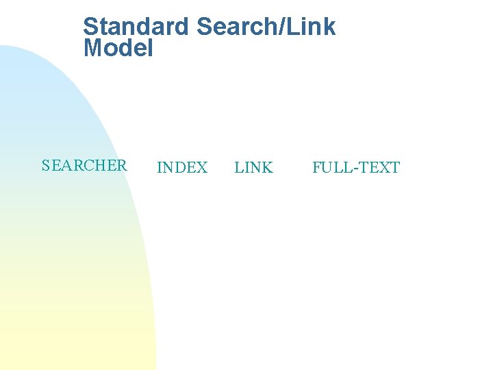 Standard Search/Link Model SEARCHER INDEX LINK FULL-TEXT Standard Search/Link Model SEARCHER INDEX LINK FULL-TEXT