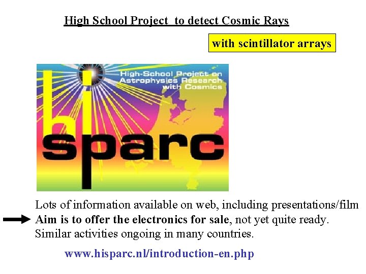 High School Project to detect Cosmic Rays with scintillator arrays Lots of information available