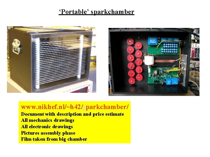 ‘Portable’ sparkchamber www. nikhef. nl/~h 42/sparkchamber/ Document with description and price estimate All mechanics