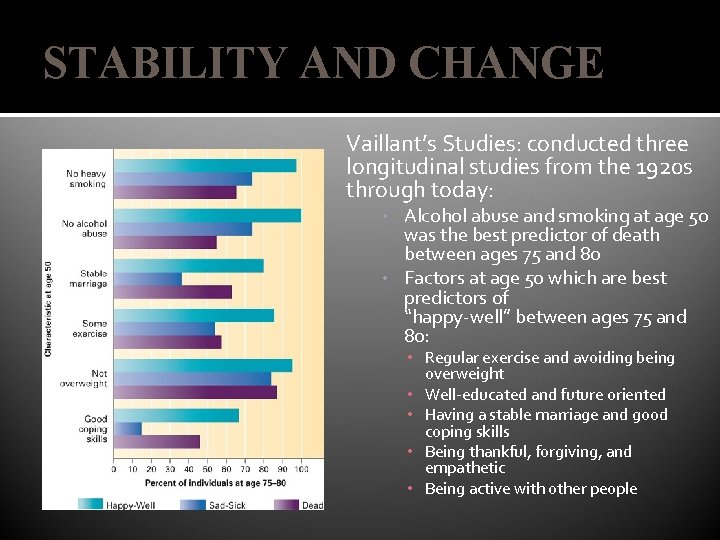 STABILITY AND CHANGE Vaillant’s Studies: conducted three longitudinal studies from the 1920 s through
