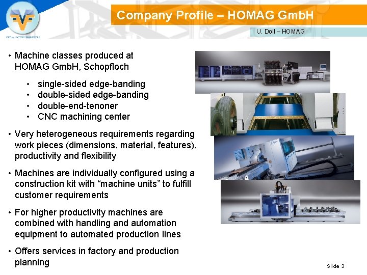 Company Profile – HOMAG Gmb. H U. Doll – HOMAG • Machine classes produced