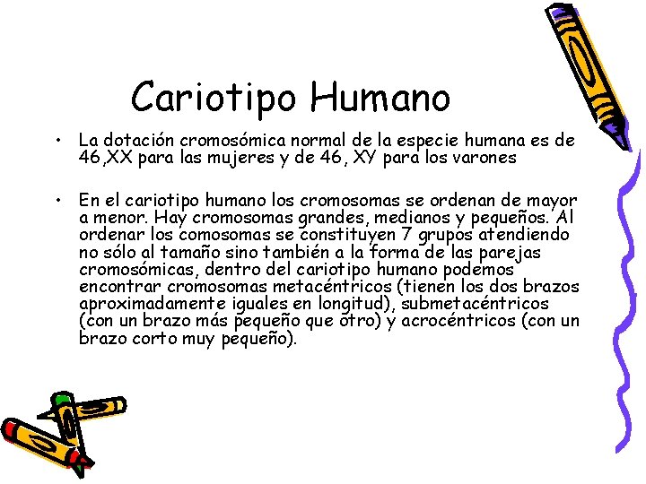 Cariotipo Humano • La dotación cromosómica normal de la especie humana es de 46,