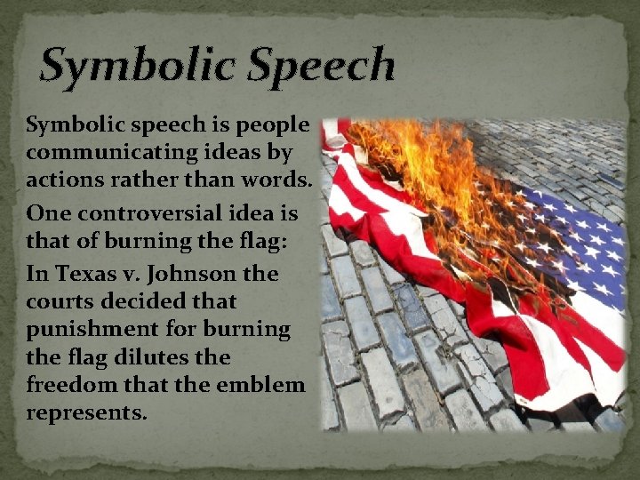 Symbolic Speech Symbolic speech is people communicating ideas by actions rather than words. One