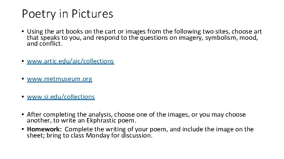 Poetry in Pictures • Using the art books on the cart or images from
