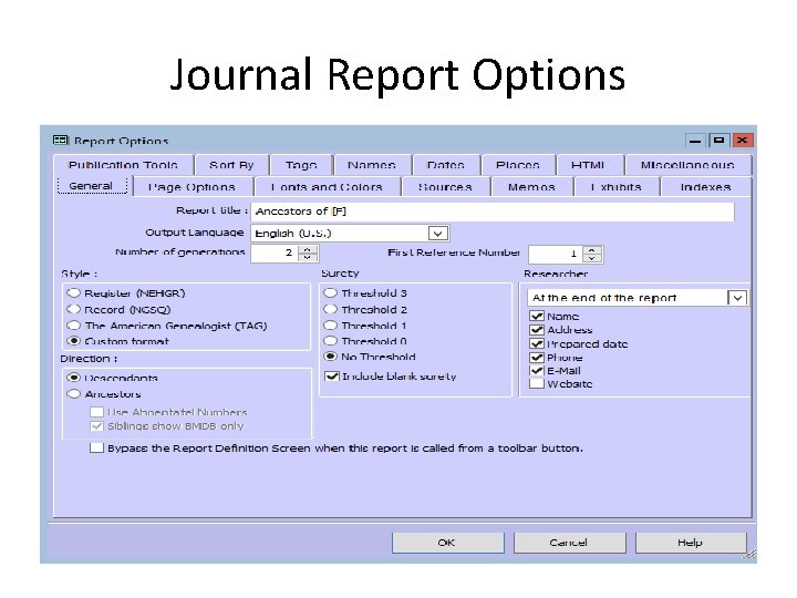 Journal Report Options 