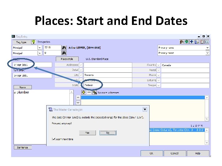 Places: Start and End Dates 