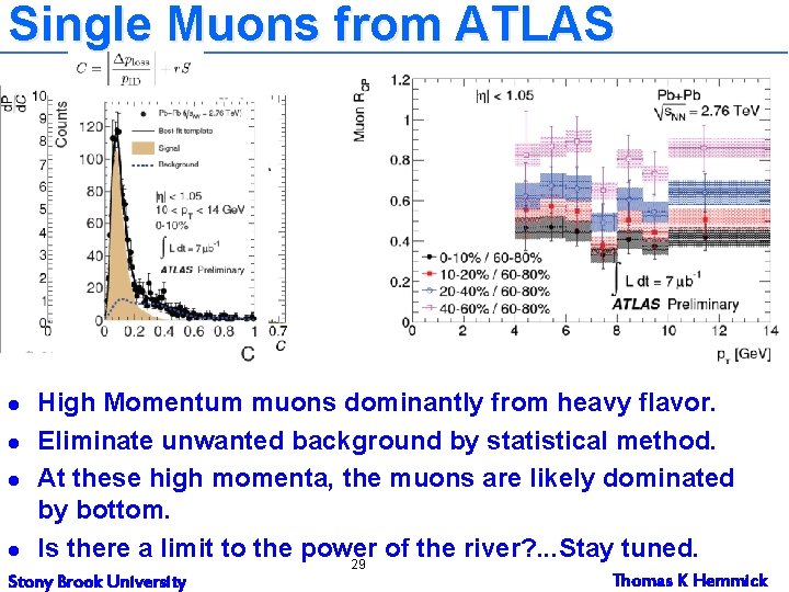 Single Muons from ATLAS l l High Momentum muons dominantly from heavy flavor. Eliminate