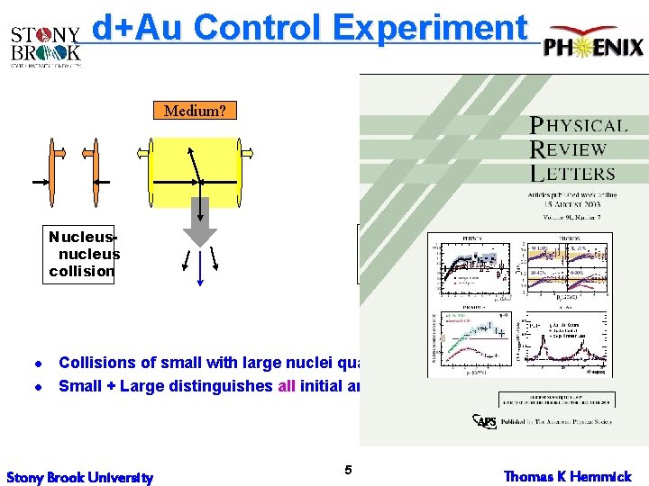 d+Au Control Experiment Medium? No Medium! Proton/deuteron nucleus collision Nucleusnucleus collision l l Collisions