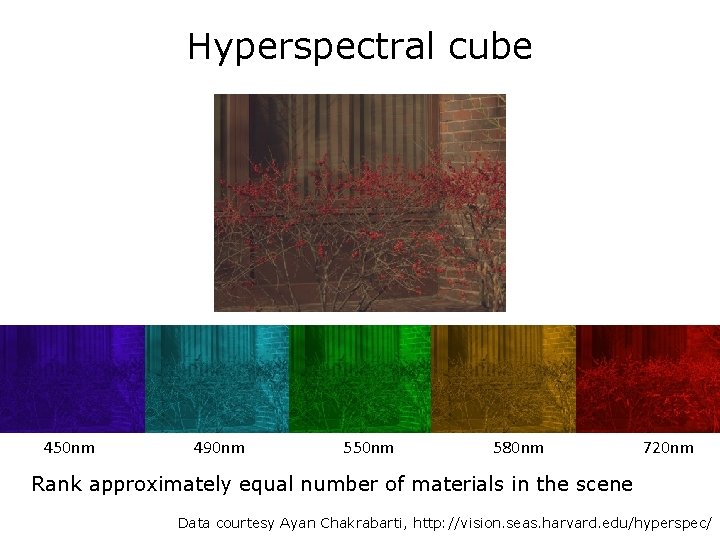 Hyperspectral cube 450 nm 490 nm 550 nm 580 nm 720 nm Rank approximately