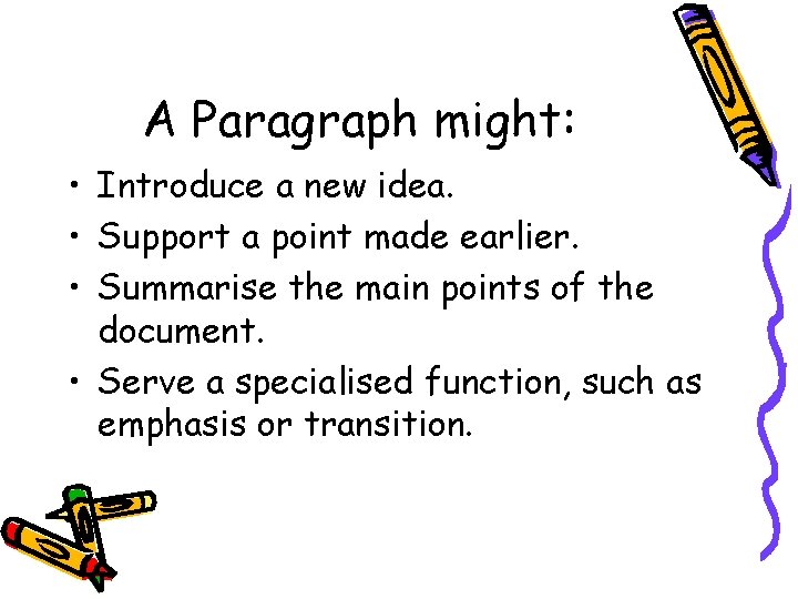 A Paragraph might: • Introduce a new idea. • Support a point made earlier.