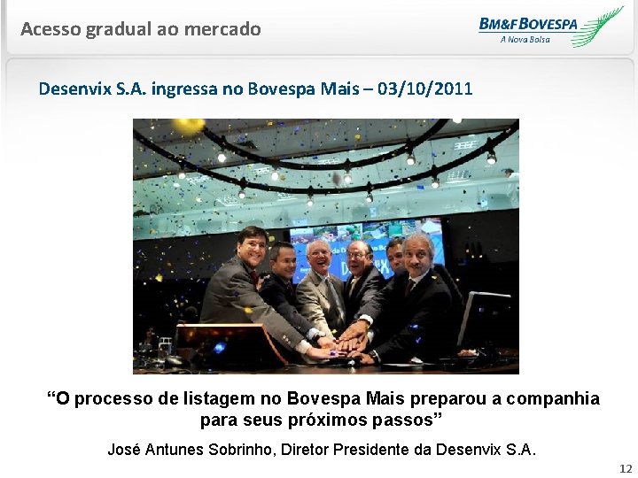 Acesso gradual ao mercado Desenvix S. A. ingressa no Bovespa Mais – 03/10/2011 “O