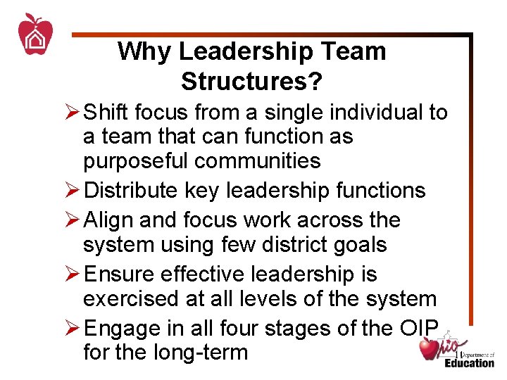 Why Leadership Team Structures? Ø Shift focus from a single individual to a team