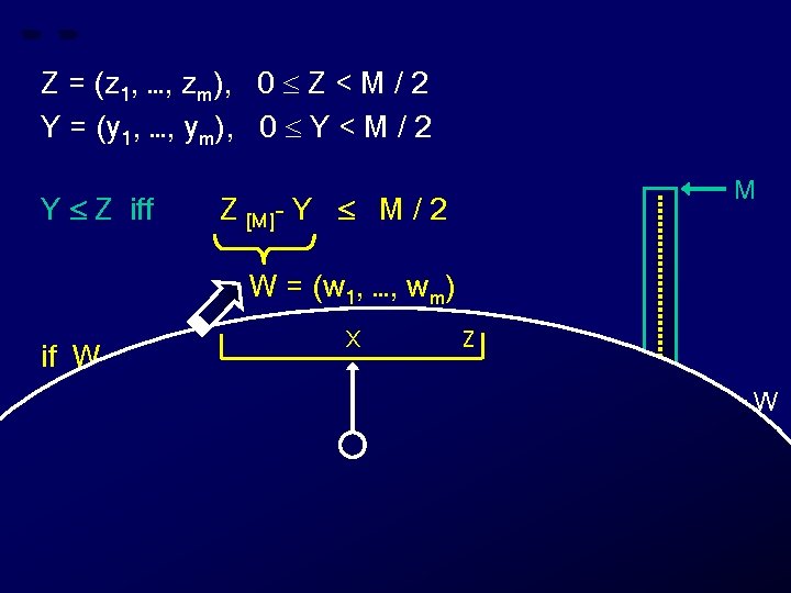 Z = (z 1, …, zm), 0 Z < M / 2 Y =