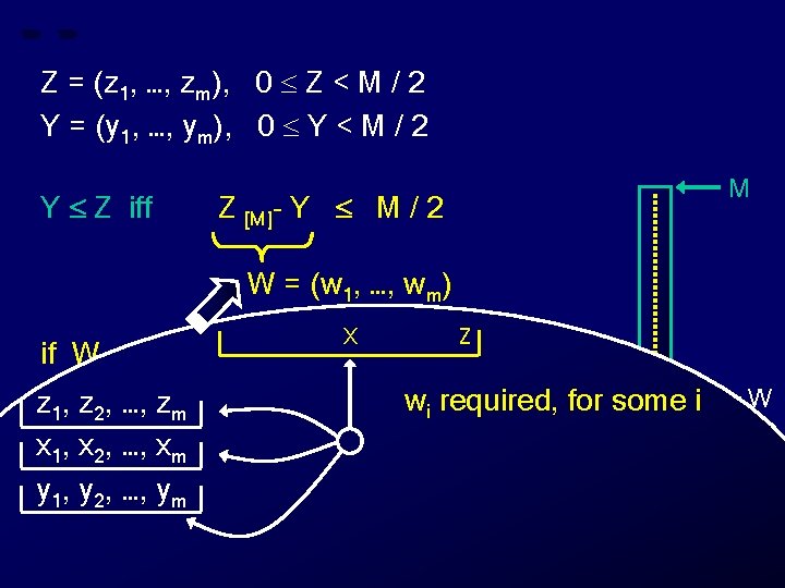 Z = (z 1, …, zm), 0 Z < M / 2 Y =