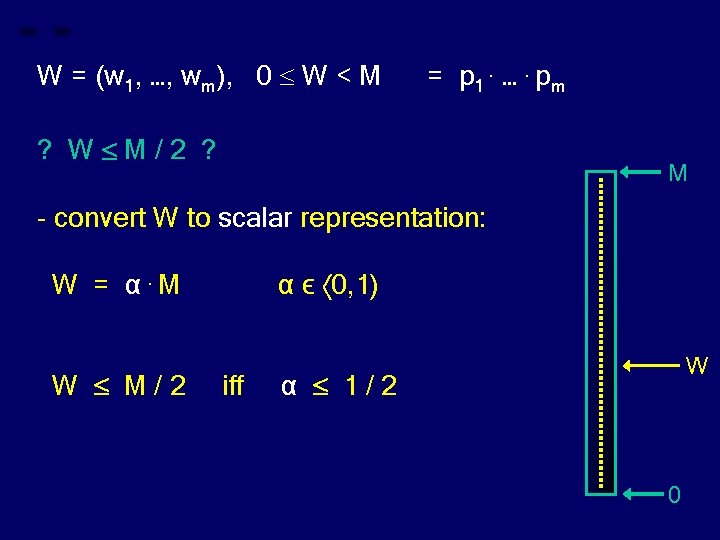 W = (w 1, …, wm), 0 W < M = p 1. ….