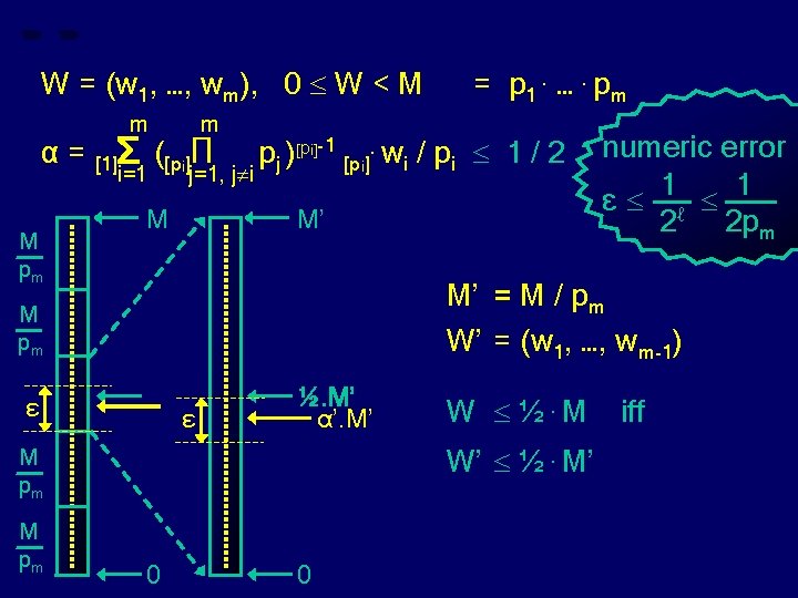 W = (w 1, …, wm), 0 W < M α= M pm m