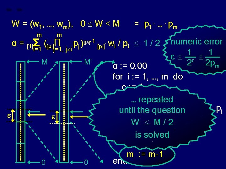 W = (w 1, …, wm), 0 W < M α= m = p