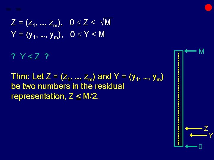 __ Z = (z 1, …, zm), 0 Z < √M Y = (y