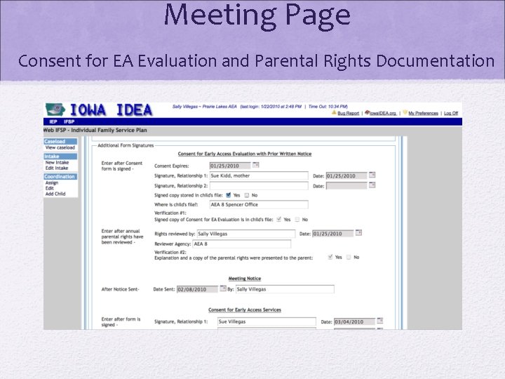 Meeting Page Consent for EA Evaluation and Parental Rights Documentation 