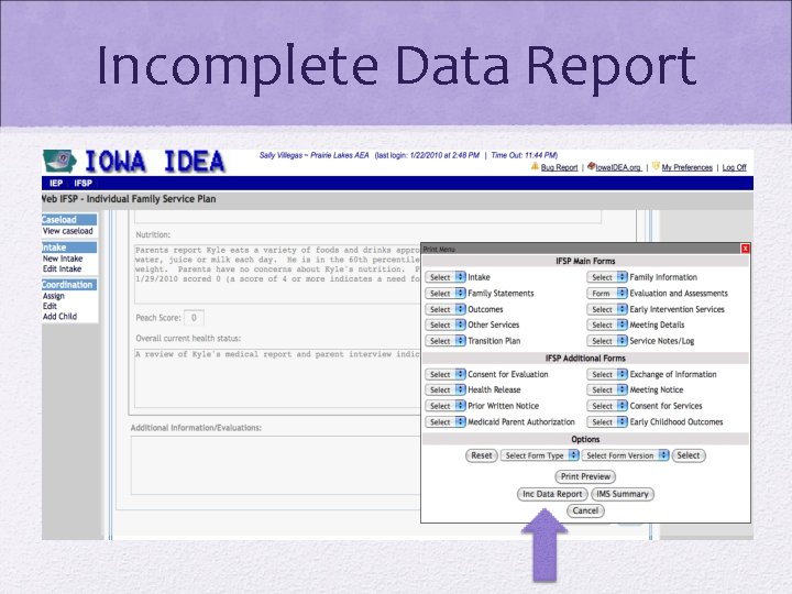 Incomplete Data Report 